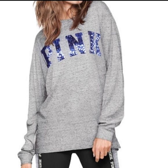 PINK Victoria's Secret Tops - Pink Victoria's Secret Campus Sequin logo Long-sleeve Tee